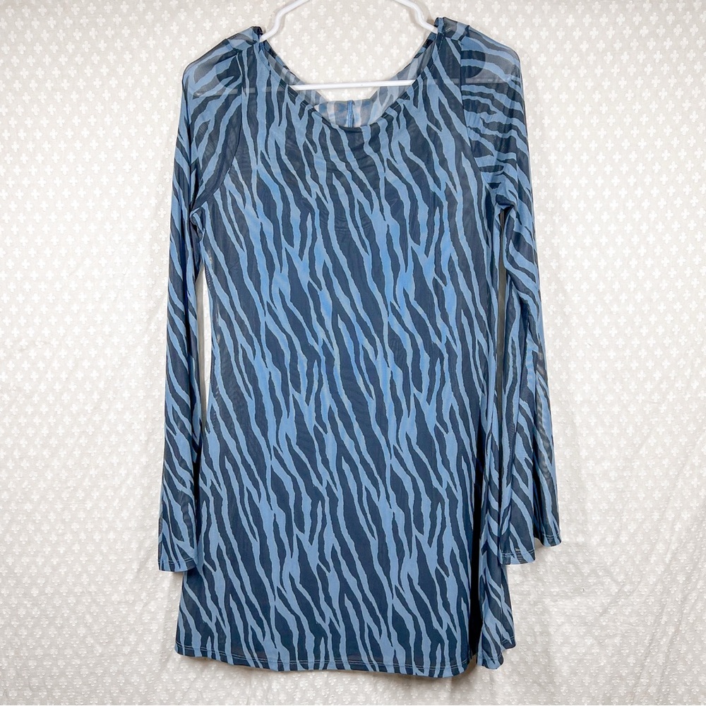 American Eagle NWT Blue‎ Zebra Print Flared Long Sleeve Dress
